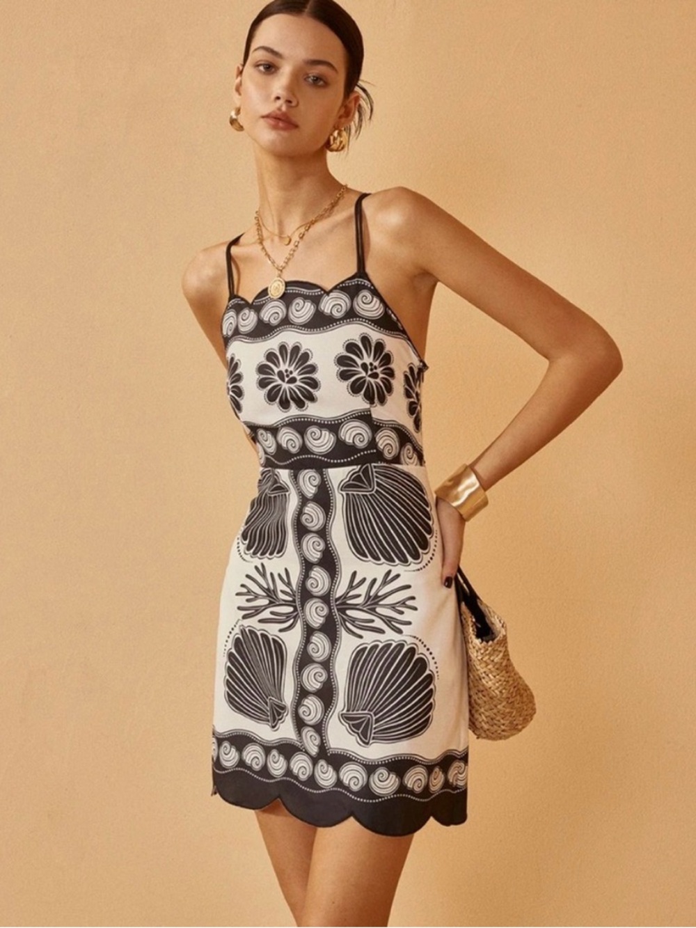 Commense Black & White Shell-Print Strappy Mini Dress New With Tags - Picture 2 of 8
